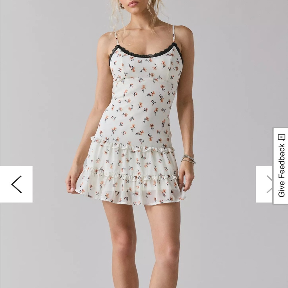 Kimchi Blue Cleo Lace Trim Chiffon Slip Mini Dress